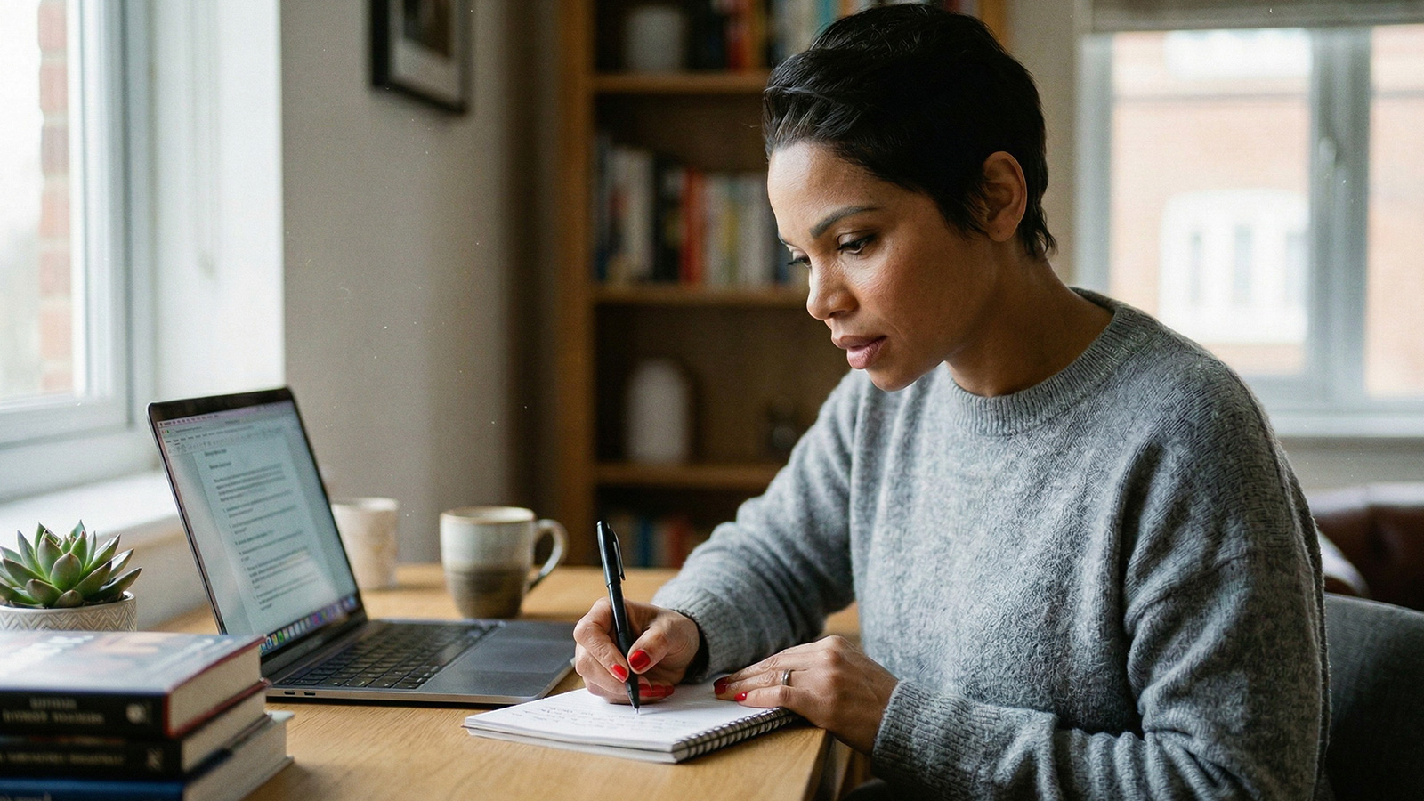 Mary studying at home